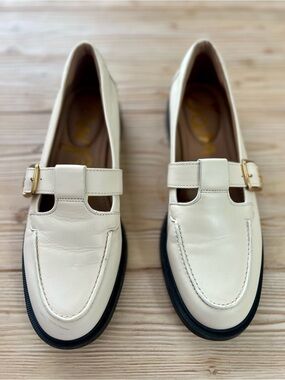 Sam Edelman Elaina Ivory Leather Buckle Loafers Size 7
